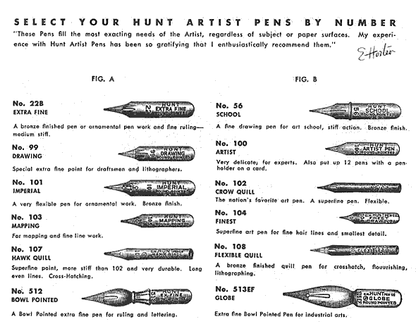 Select your Hunt Artist Pens by Number